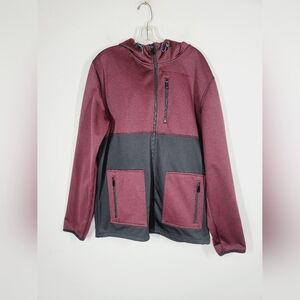 DRAVUS Burgundy and Gray Hooded Jacket, Size Large